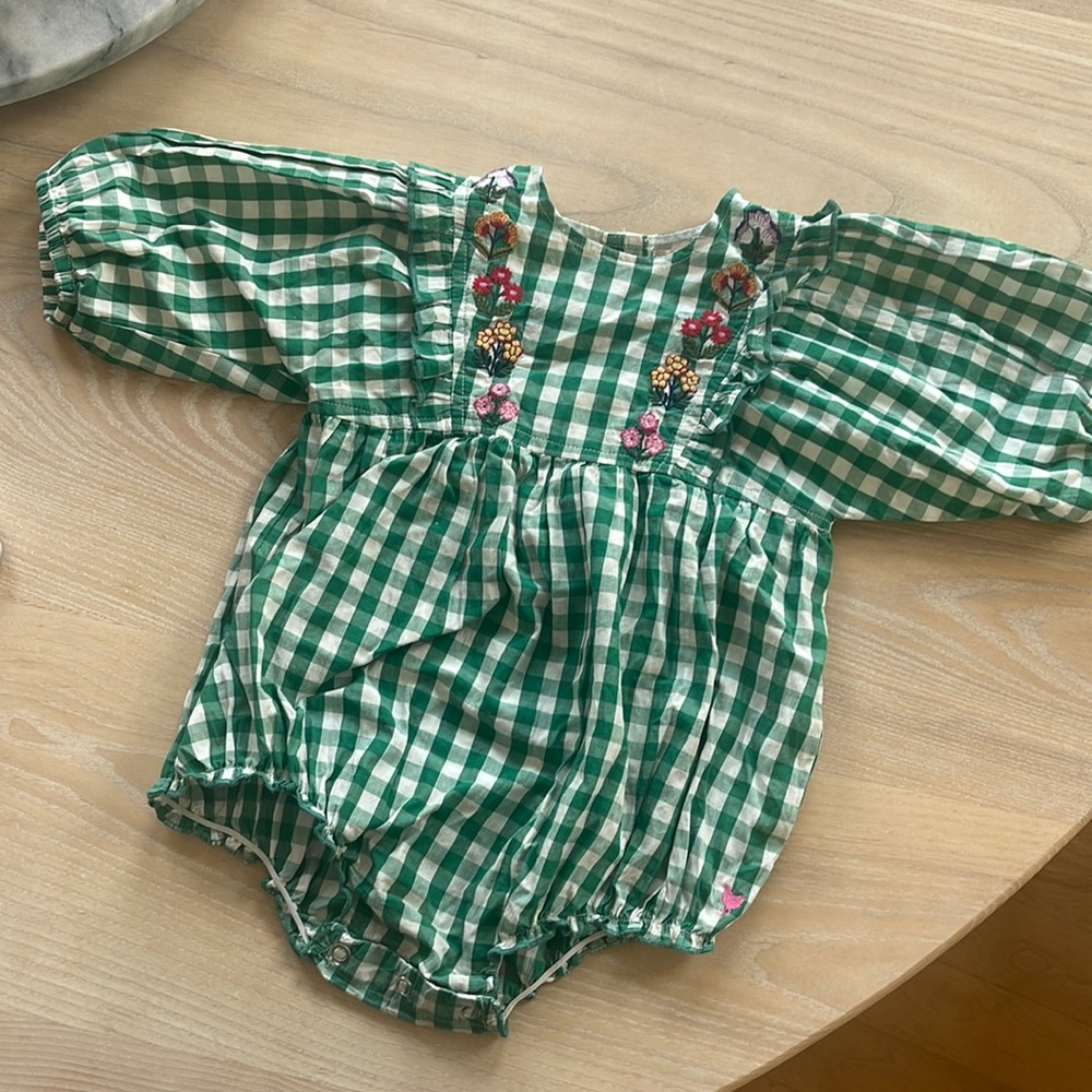 Pink Chicken green gingham bubble